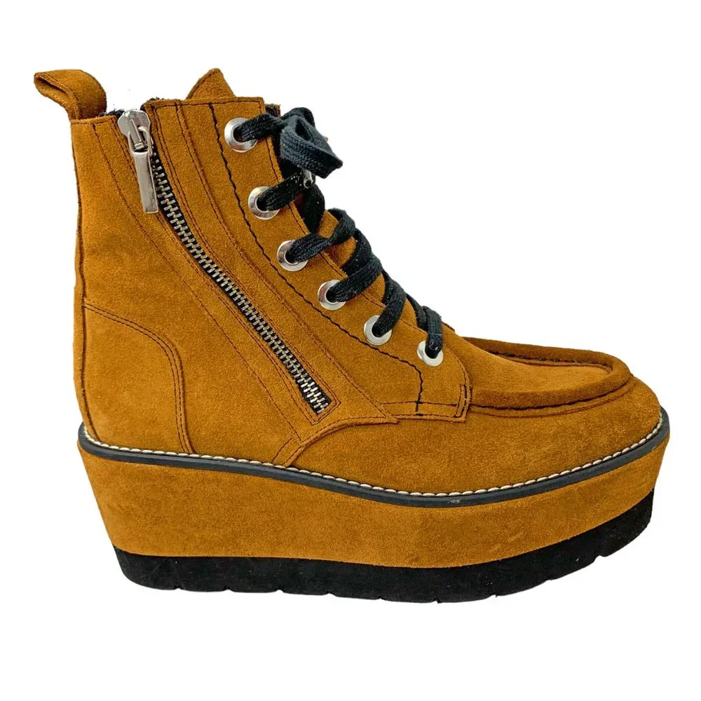 Free People‎ Maverick Rust Suede Platform Wedge Booties